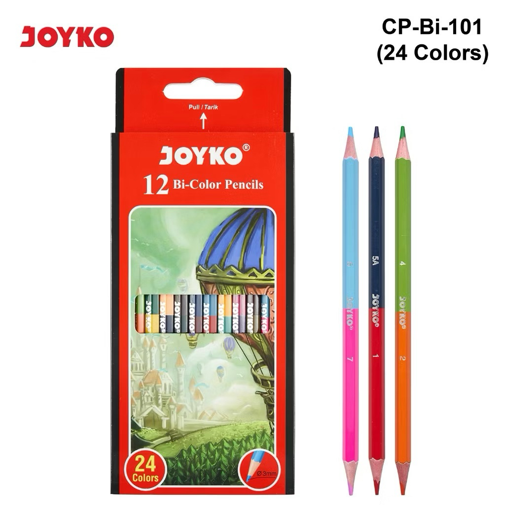 (1 SET)PENSIL WARNA 12/24WARNA BI101 BOLAK BALIK JOYKO