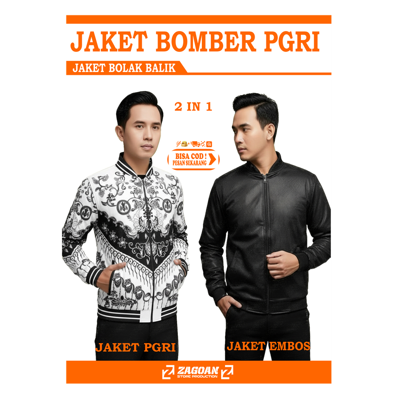 Jaket Bomber PGRI Bolak Balik 2in1 – Jaket Guru PGRI Premium Printing & Emboss – Jaket Batik PGRI Pr