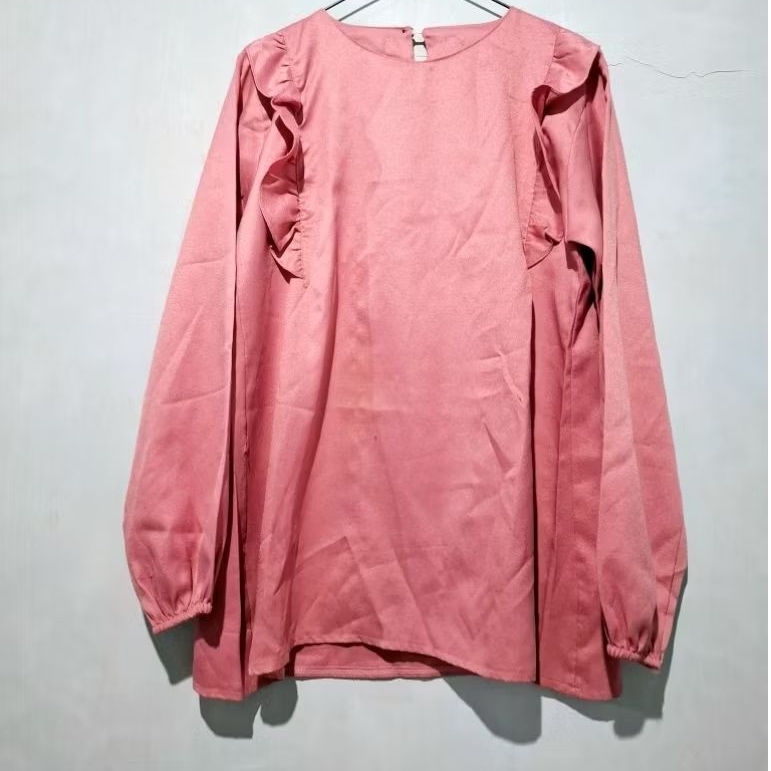 NET* BLOUSE WANITA PINK POLOS LENGAN KARET