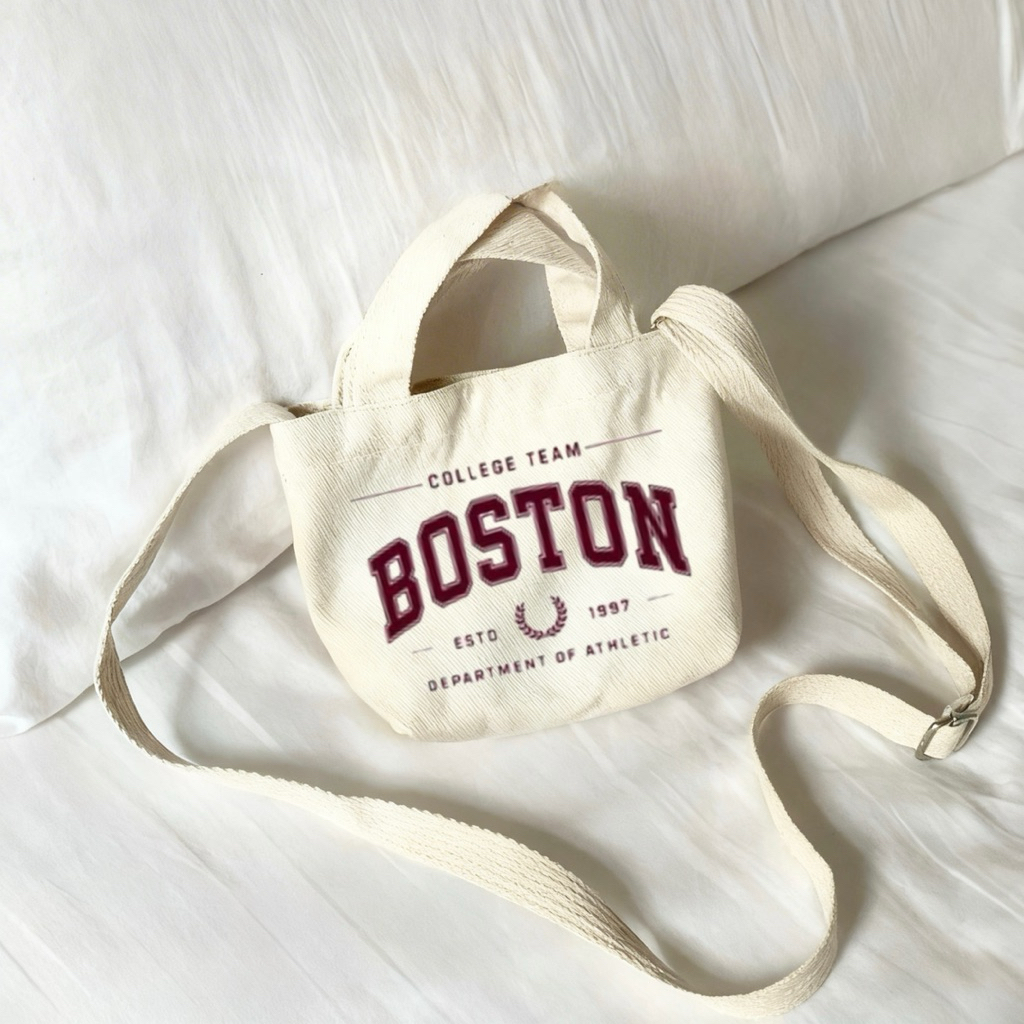 Boston Mini Tote Bag Kanvas Tas Mini Aesthetic Wanita Viral Simple Bag (M10)