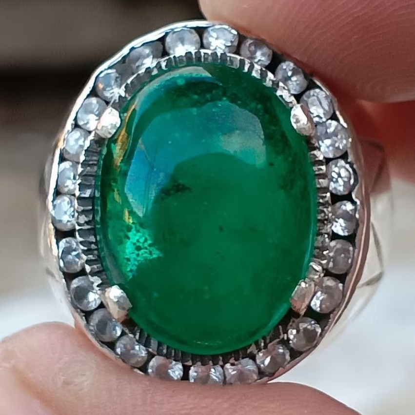 batu green obsidian rasa zamrud ring perak