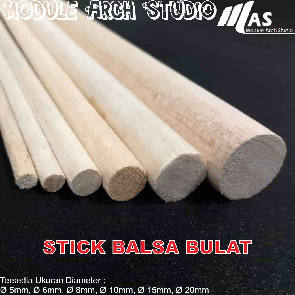 Stick Balsa Dowel Panjang 50cm Diameter 15mm - 20mm / Stick Balsa Bulat