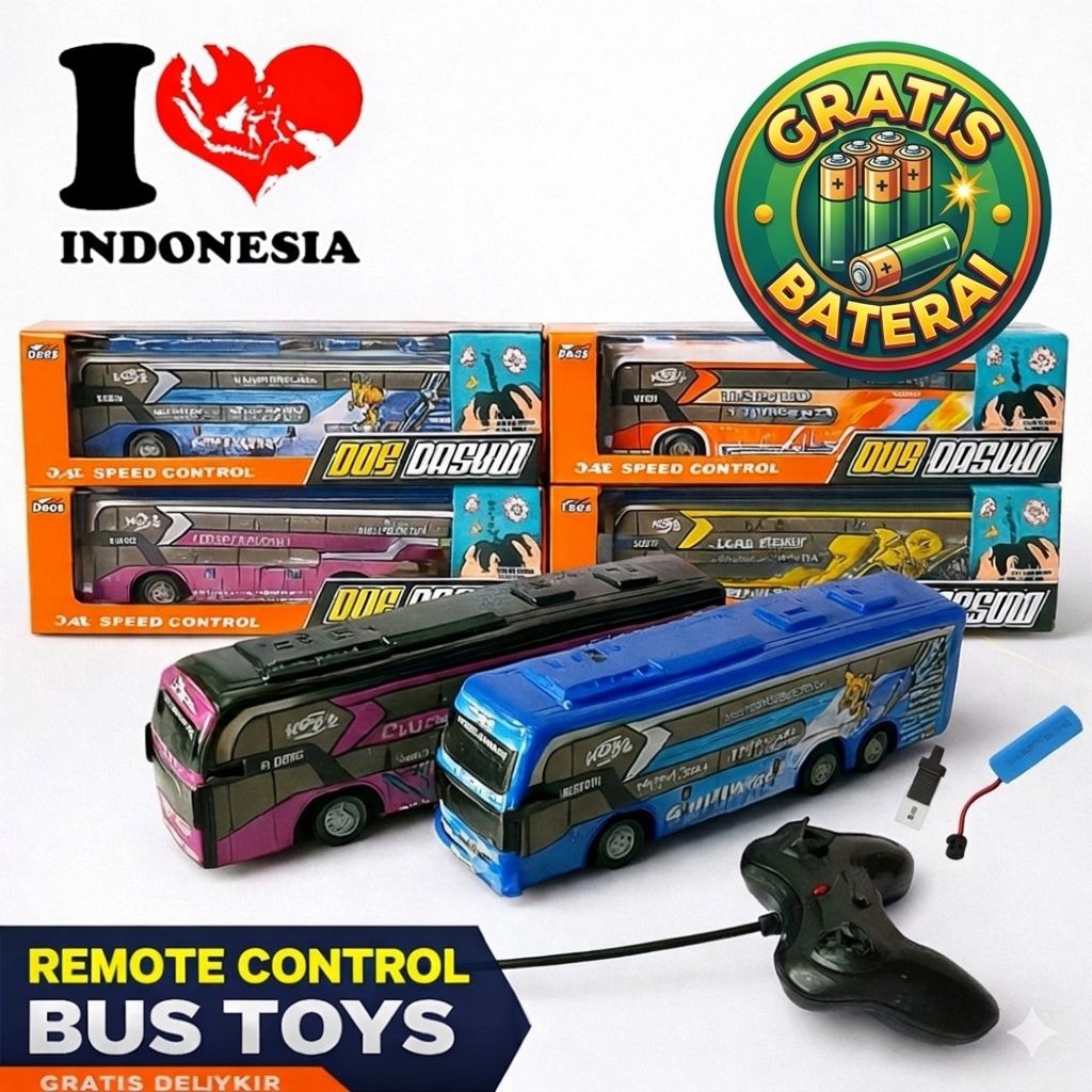 GRATIS BATERAI Mainan BUS BASURI Telolet DM21 DM20 Remote Control Charger CES – Mobil Bus Basuri Rem