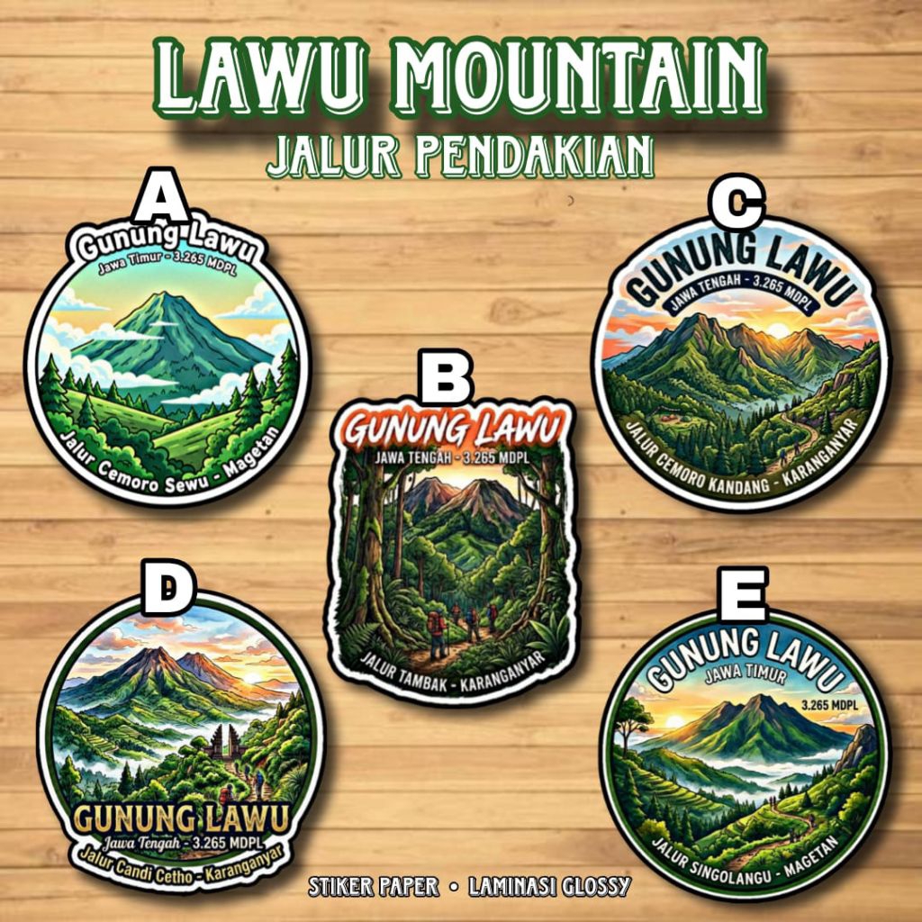 Stiker Gunung Lawu Lima Jalur Pendakian - Stiker Pendaki Gunung Lawu - Stiker Camping Gunung Lawu - 