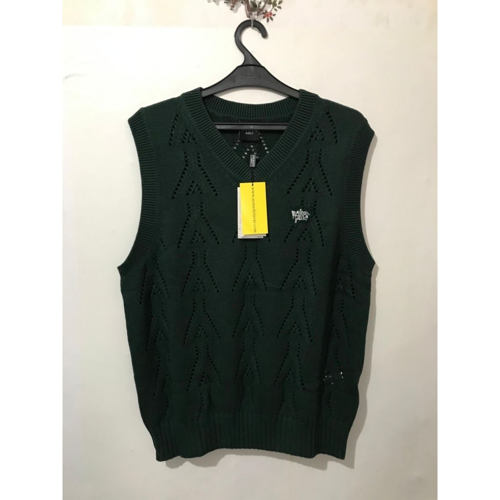 SALE ADLV Logo Punching Knit Vest Green Original Authentic Murah