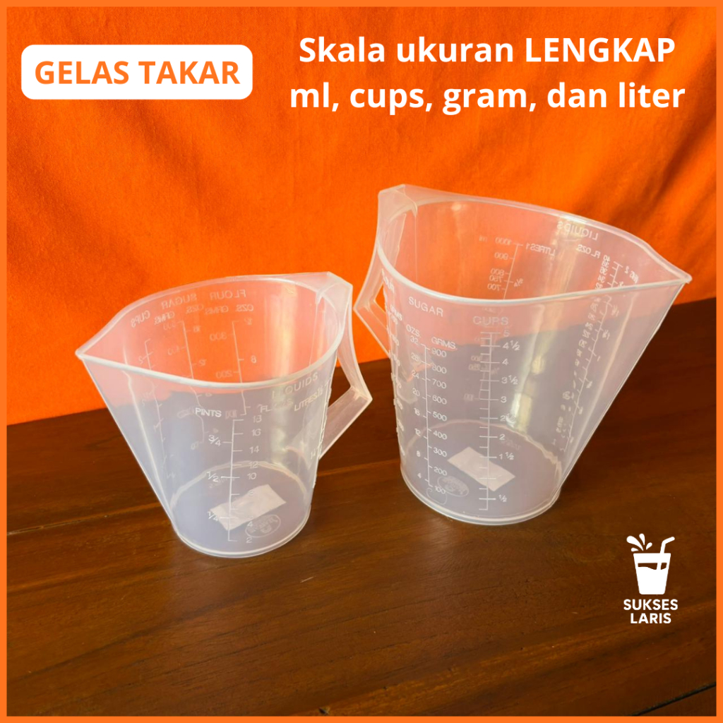 GELAS TAKAR PLASTIK TRANSPARAN | GELAS TAKAR UKURAN SKALA LENGKAP | GELAS UKUR ML OZ GRAM CUP