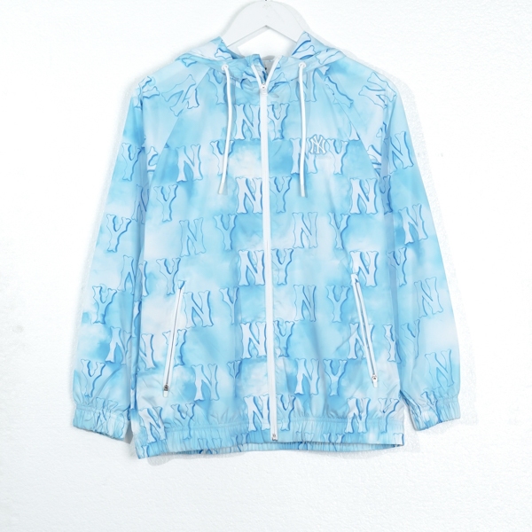 Jaket MLB NY BIG MONOGRAM SPLASH BLUE WHITE ZIP TRACK WIND JACKET 100% ORIGINAL