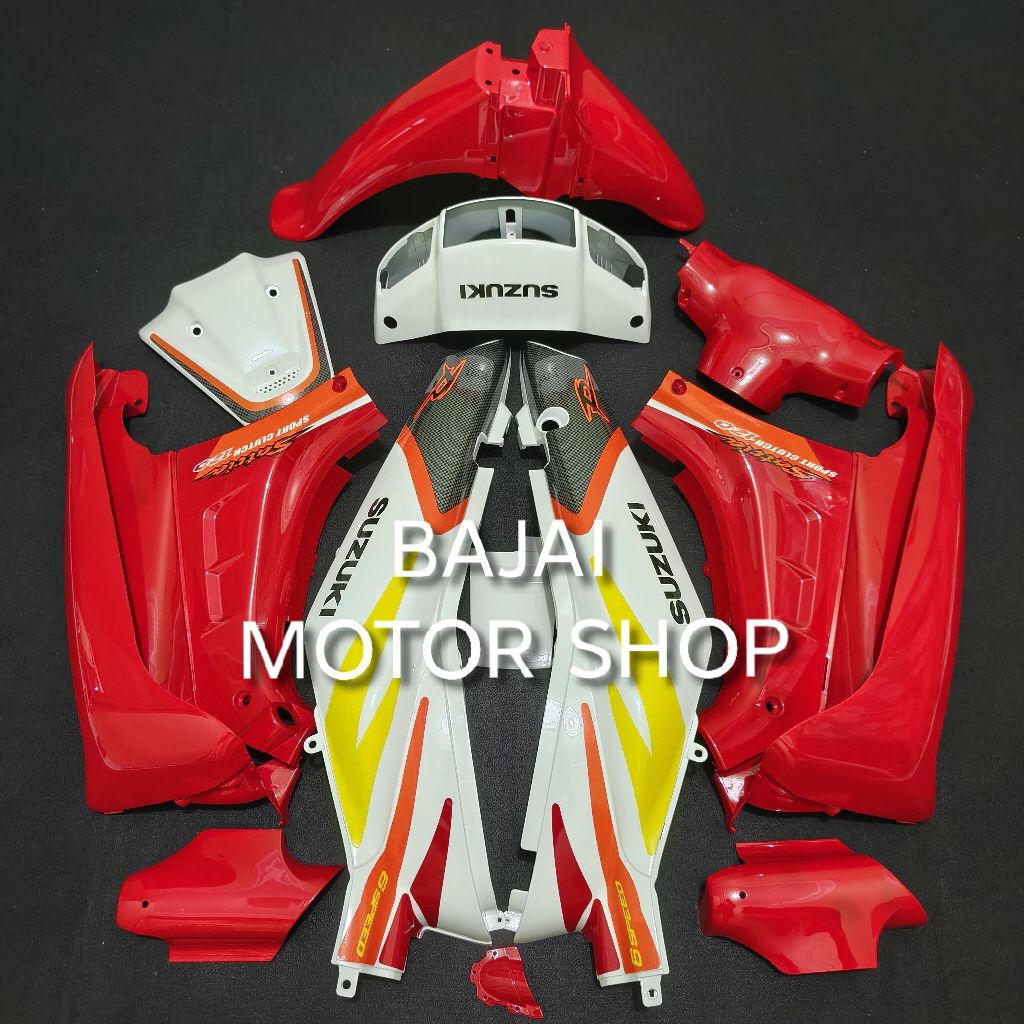 cover body fullset halus satria lumba putih merah body fullset SUZUKI Satria lumba merah putih