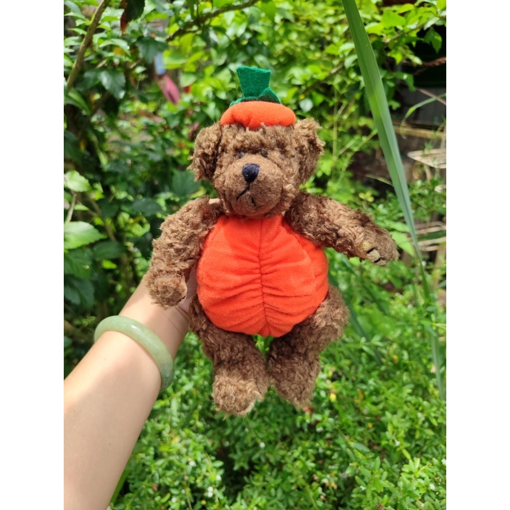 boneka vintage klasik teddy kostum labu sendi putar brand ty