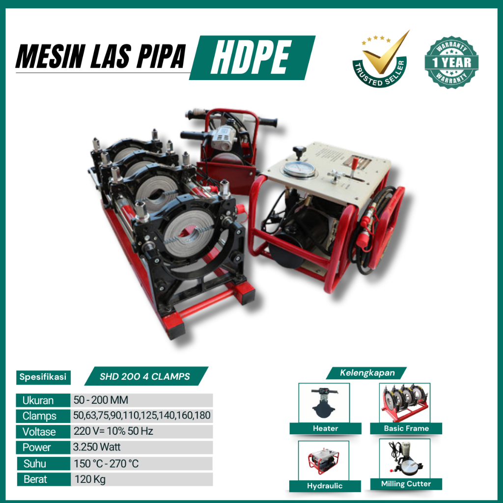 Mesin Las Pipa HDPE Hydraulic SHD 200mm - Alat Penyambung Pipa Hdpe 8 Inch
