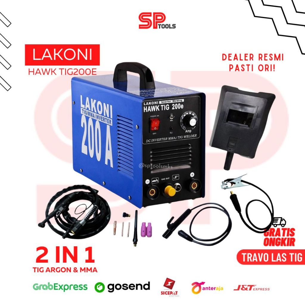 MESIN LAS / TRAVOLAS / TRAVO LAS INVERTER TIG 200A 200 AMPERE 2 IN 1 MMA & ARGON ARGON LAKONI HAWK T