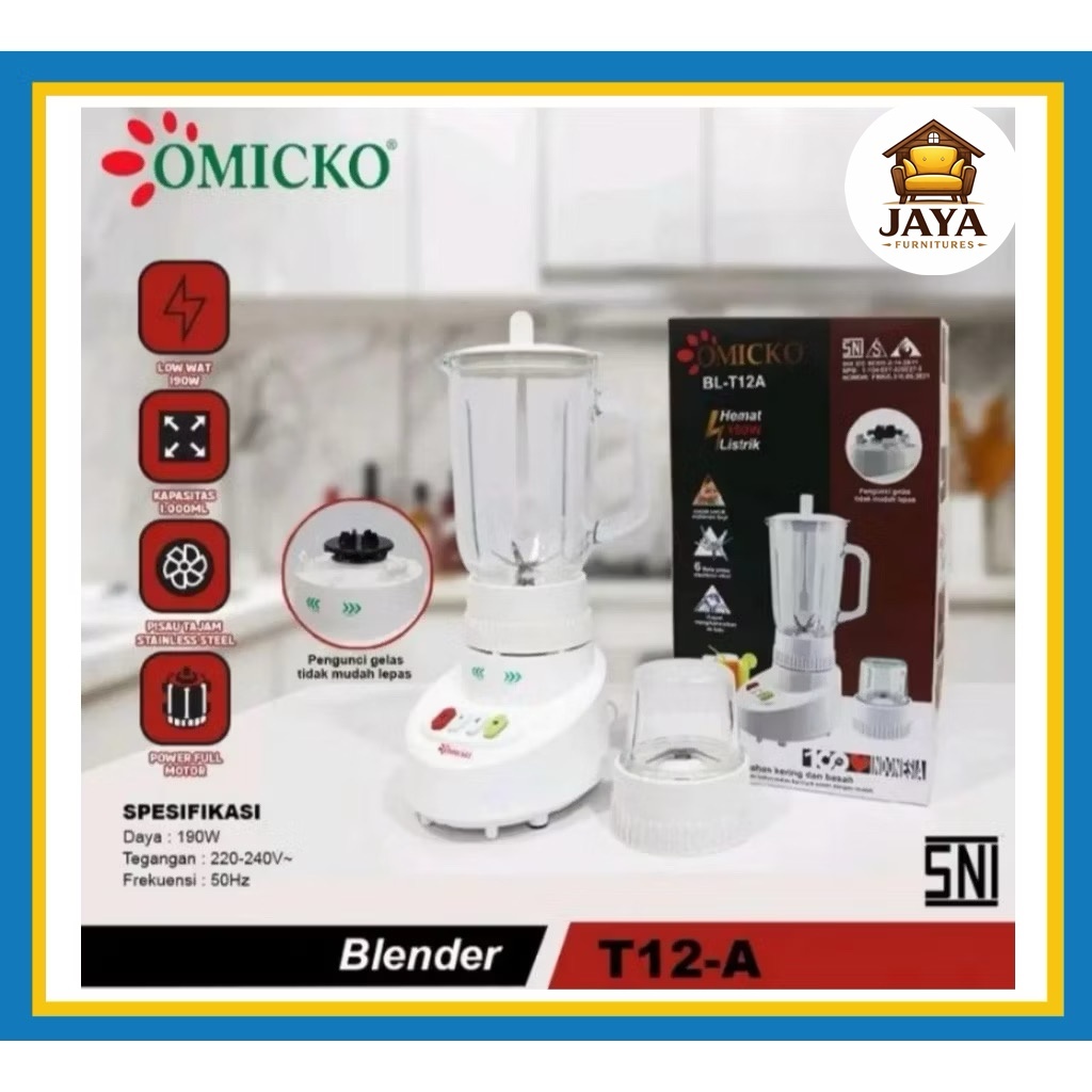 Blender 2in1 Omicko BL-T12A –  Plastik + Dry Mill | Blender Buah & Bumbu Serbaguna