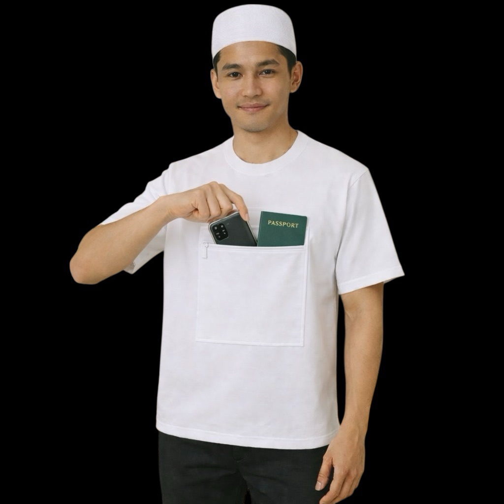 KAOS HAJI UMROH PRIA PUTIH - KAOS HAJI PUTIH KANTONG - KAOS UMROH PUTIH KANTONG - KAOS DALAM HAJI PR
