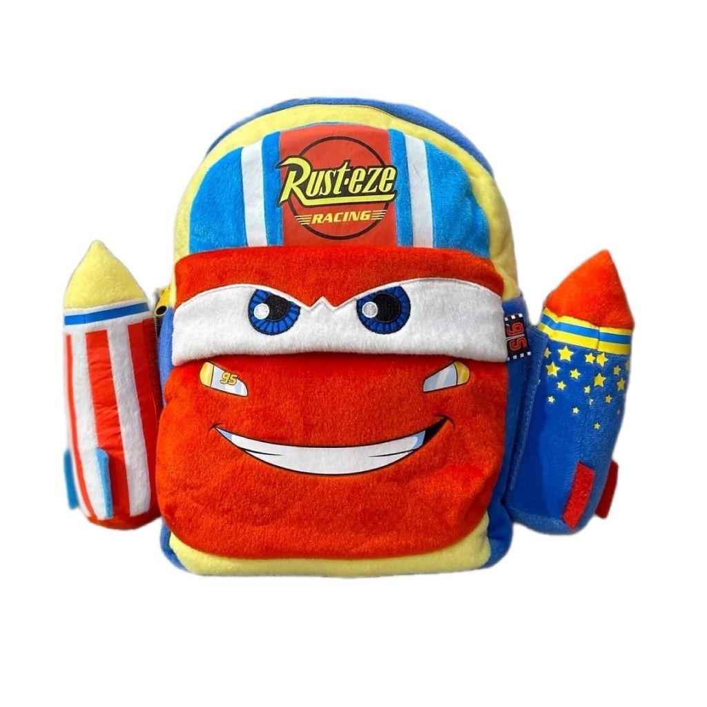 Tas Ransel Sekolah Anak 3D Disney Cars McQueen Lightning Rust-Eze Backpack Boneka Merah Biru Roket O
