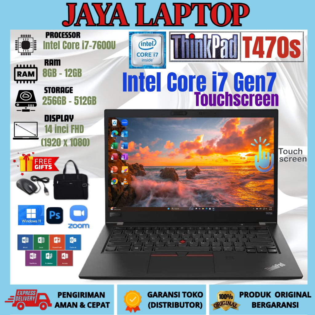 LAPTOP LENOVO THINKPAD SERIES T470S / T460S / T470 / T460 i7 Gen 8 RAM 32GB/1TB ADA MOUSE&TAS MULUS