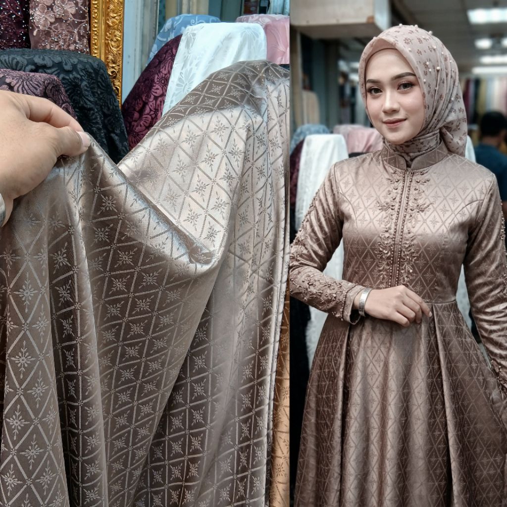 Kain bahan armani jaguard silk halus lembut / Kain armani jaguard silk original import