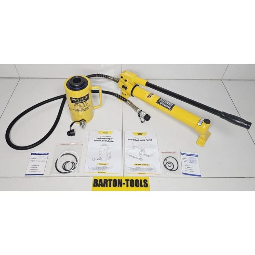 30 Ton 100mm Single Hollow Plunger Hydraulic Cylinder Jack Set RCH-30100 With Hand Pump CP-700 BARTO