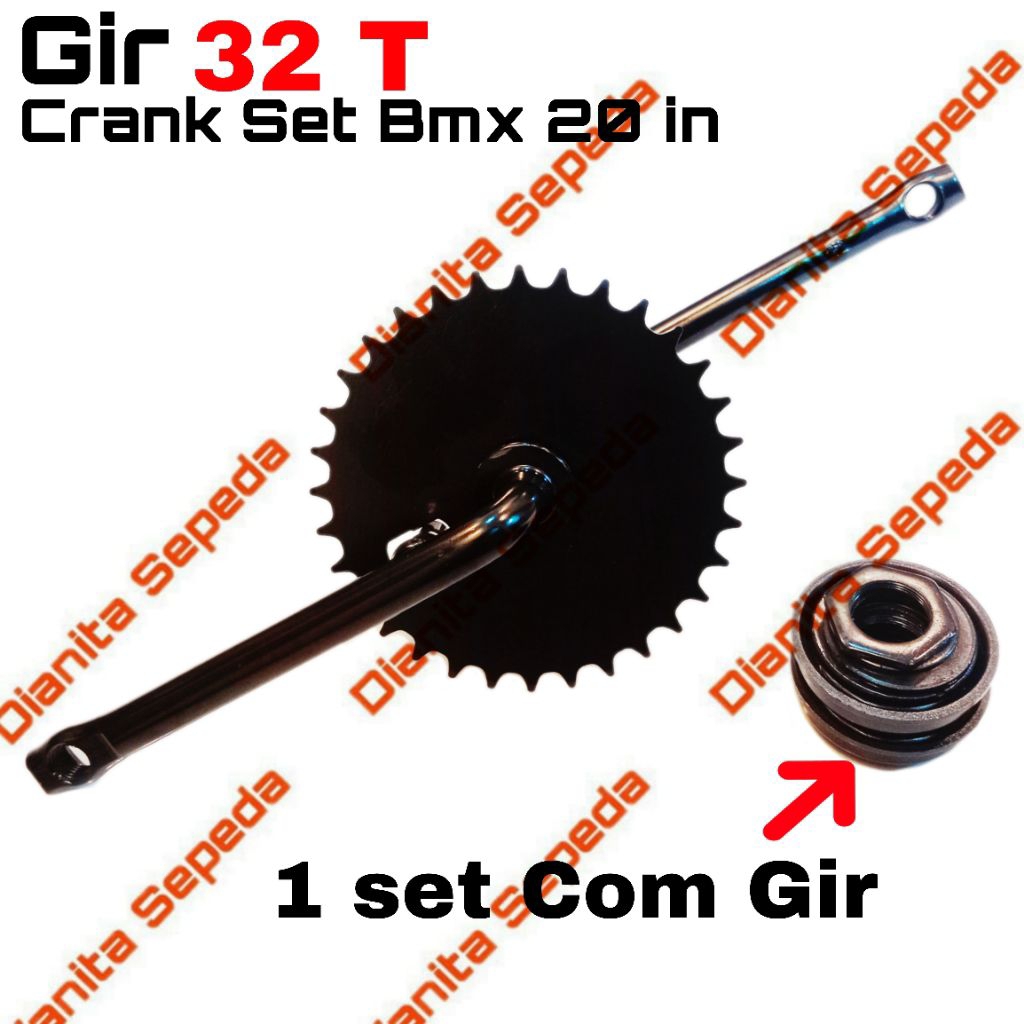 Crank Set Gir Langsung Sepeda Anak BMX 20 inchi Crankset Gear Tengah 32 T kom as pedal
