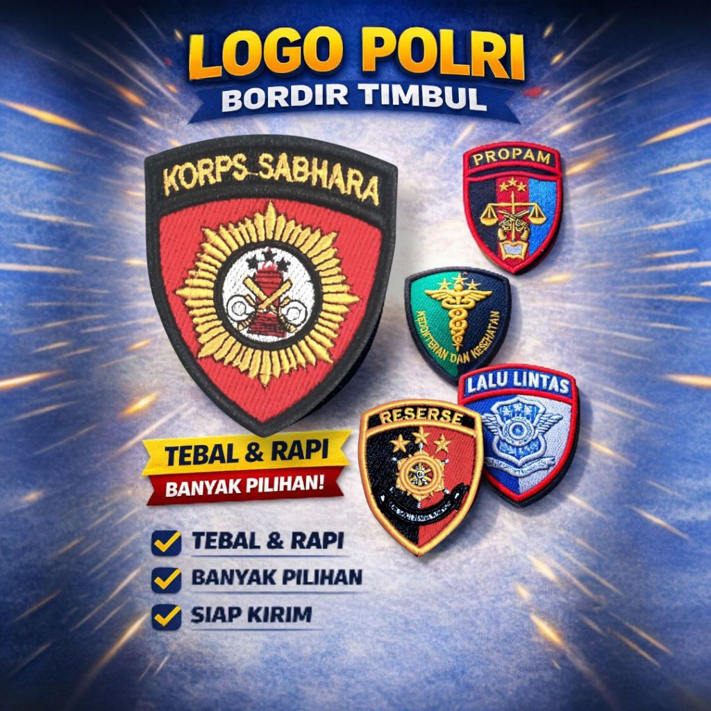 Atribut Logo Polri Bordir Timbul Polisi Lengkap