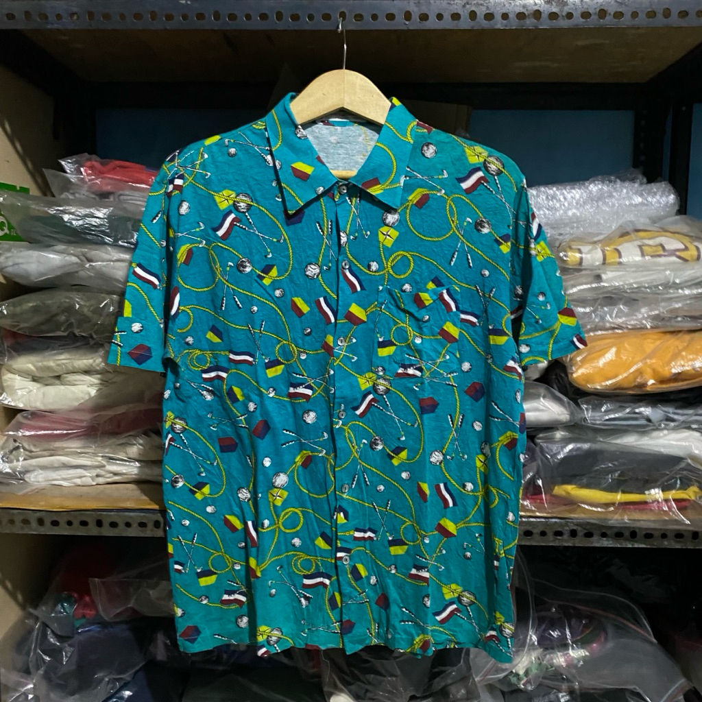Vintage Balenciagayyyyy Pattern S/S Shirt Turkis Size 110 66x50