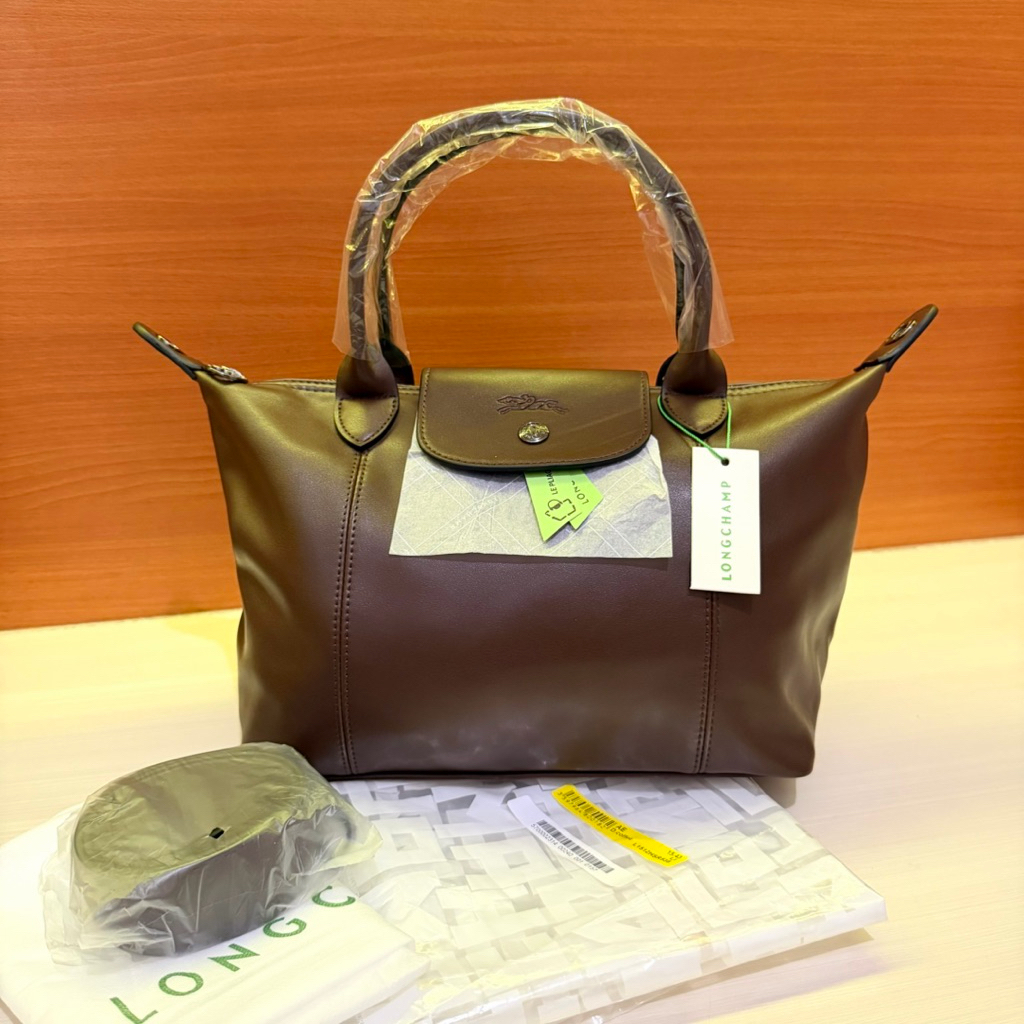LC BAG LE PLIAGE CUIR SIZE M COFFEE BROWN - LC LEPLIAGE LEATHER BAG DARK BROWN - tas LC original FO 