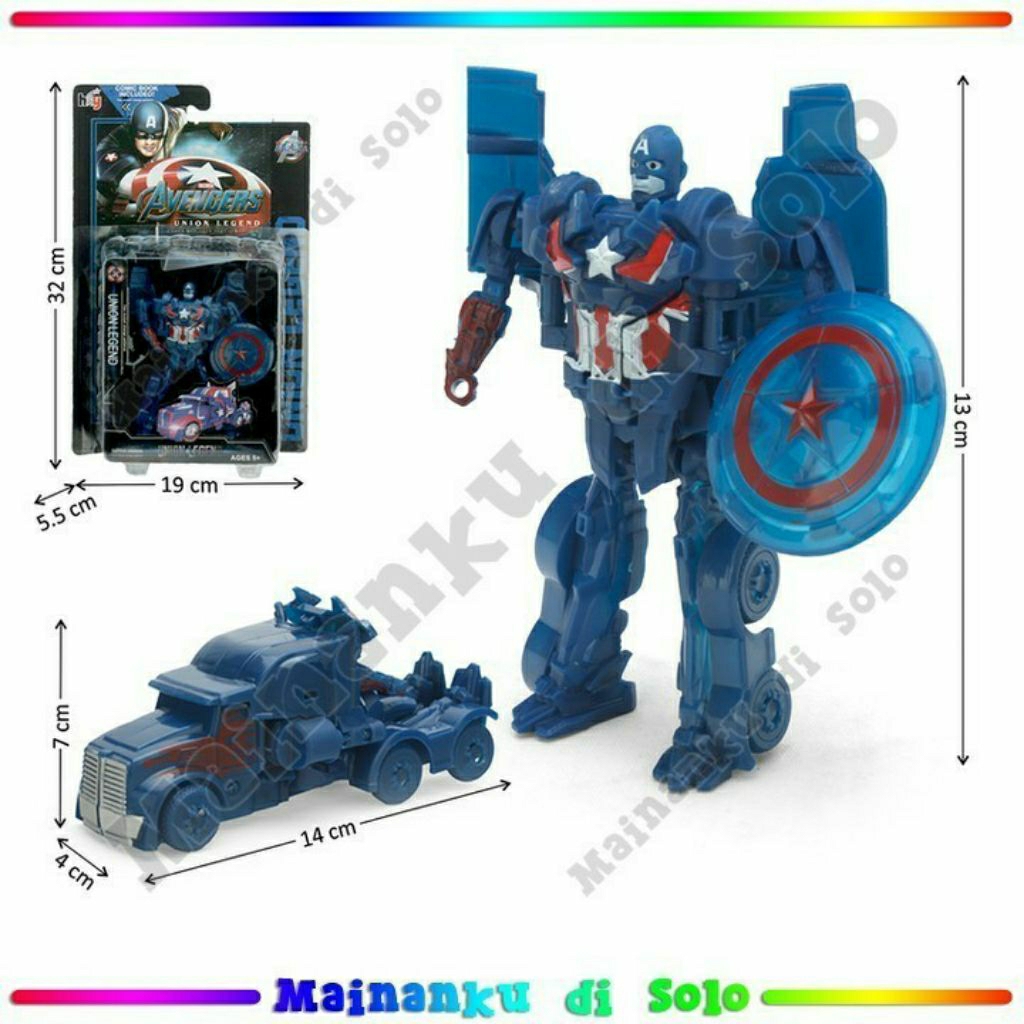 Mainan Anak Robot Superhero Avengers Trasformer Bisa Berubah Mobil Mainan Robot Iron man Captain Ame