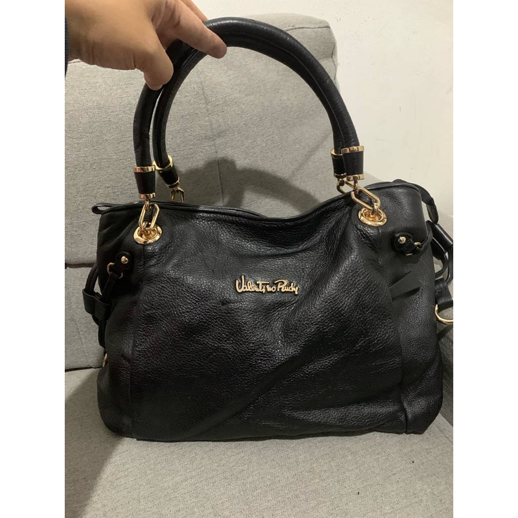 satchel valentino rudy shoulder bag kulit sapi asli hitam preloved