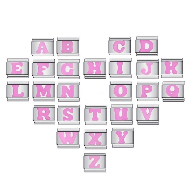 Smile Gallery - [Premium (Huruf Menyatu / Engraved)] Pink 26 English Letters A-Z Italian Charm Brace