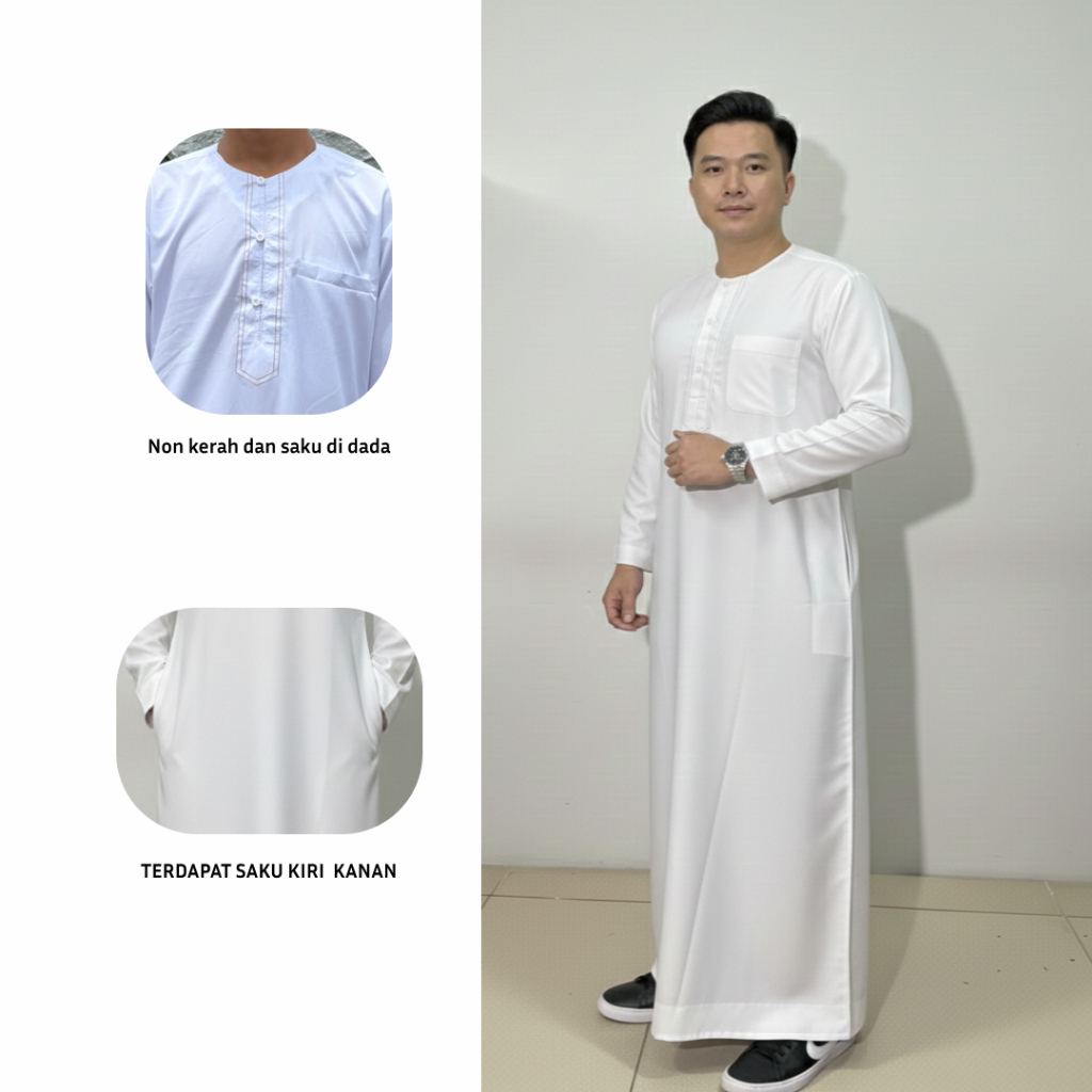 Jubah Annur Slimfhit, Jubah Gamis Pria Lengan Panjang Adem Warna Putih