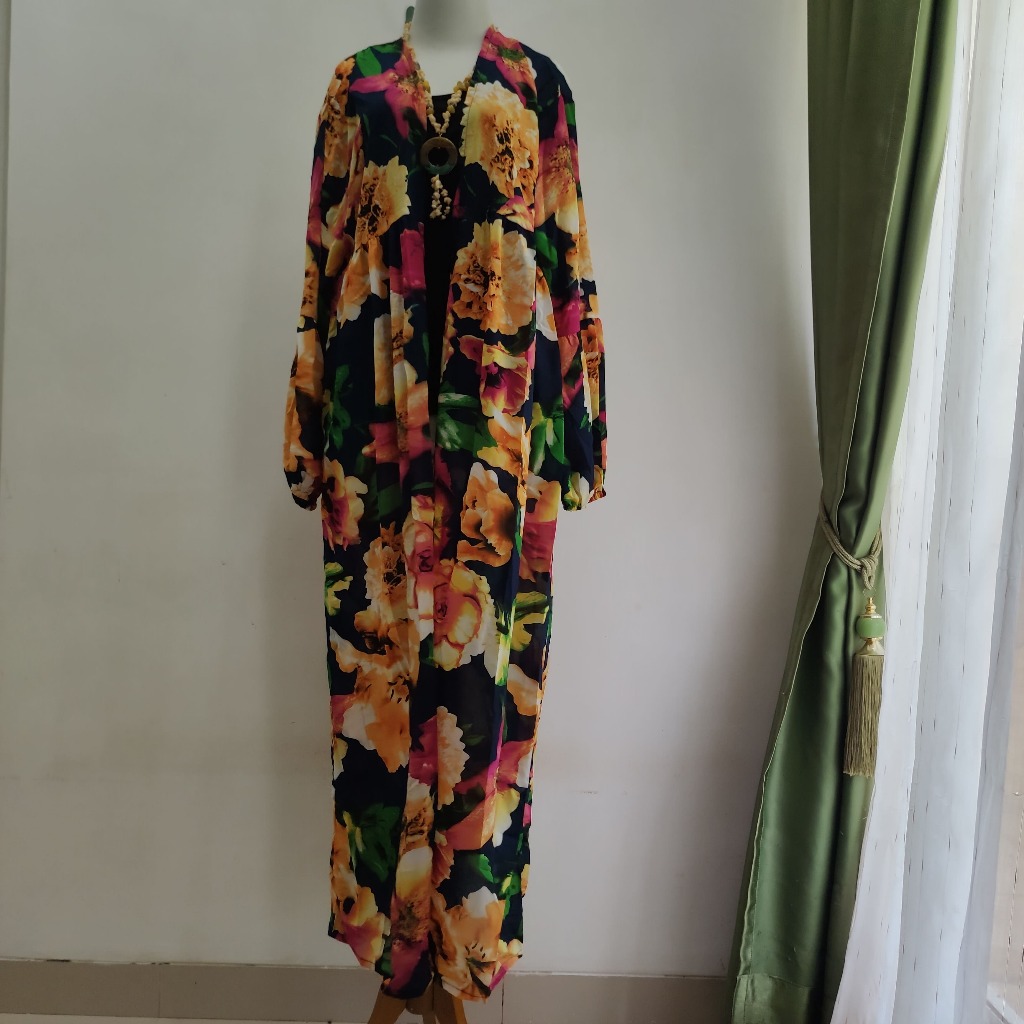 Outer Panjang Wanita Floral Motif Ceruty Premium / Long Cardigan Motif Bunga Aesthetic (AVCBB004)