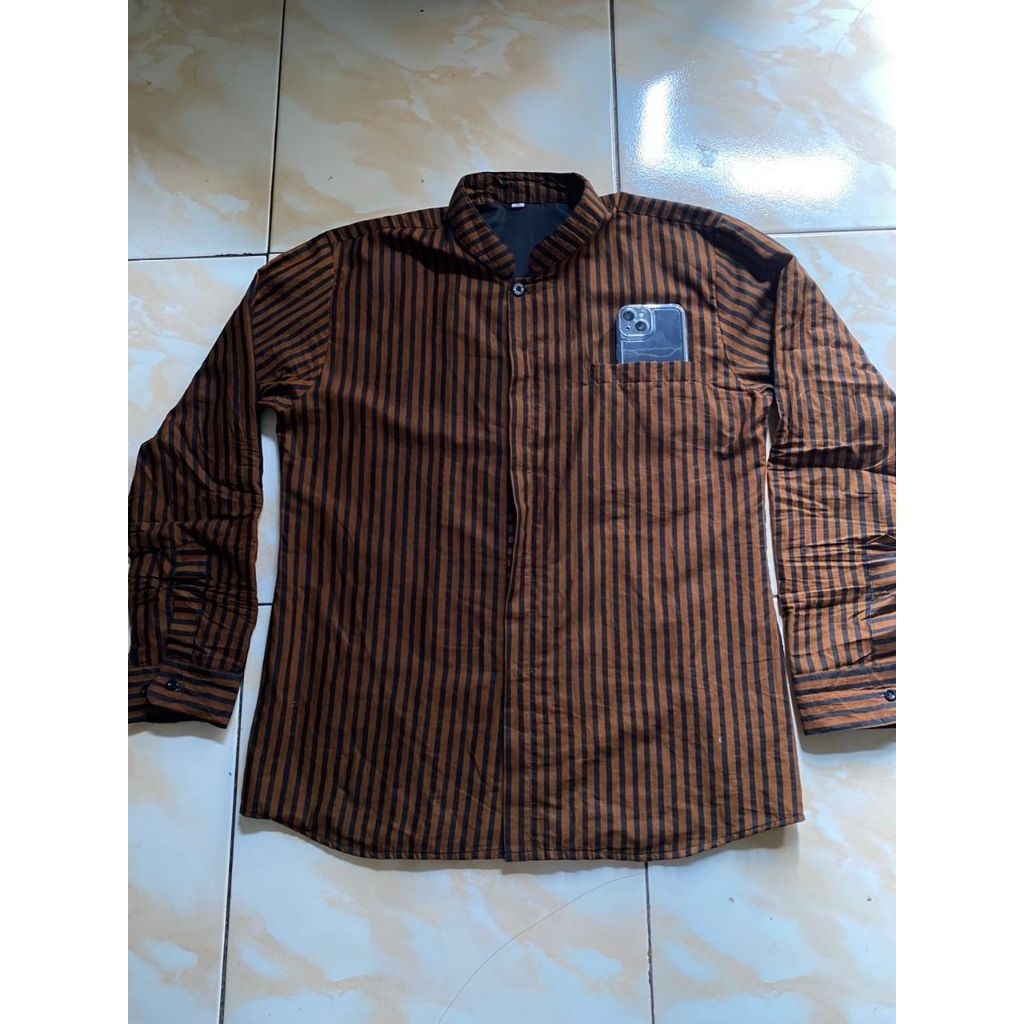 Kemeja Batik Lurik Kemko Pria Lengan panjang Lapis Furing Slimfitt premium