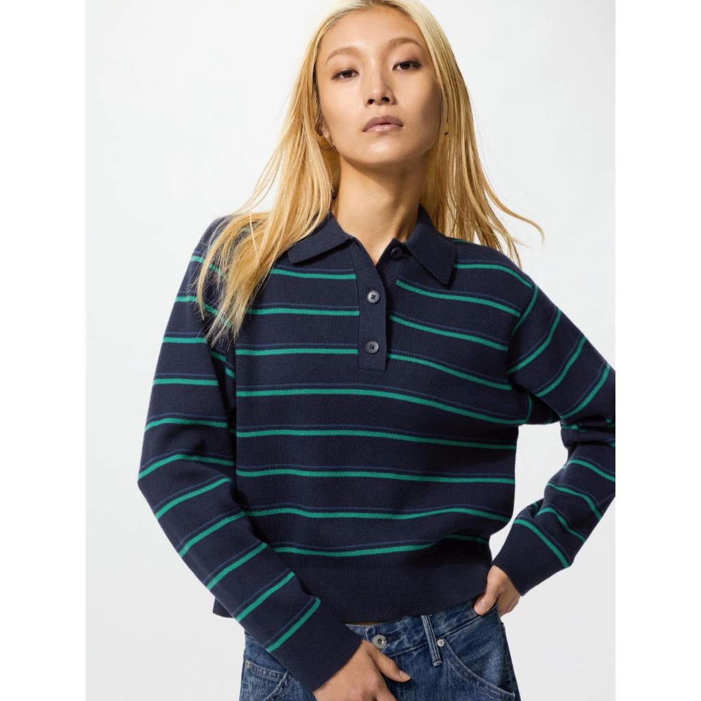 UNIQLO Smooth cotton polo sweater | Polo Shirt | Knit Top Stripe | Polo Shirt Katun Premium Garis Ga