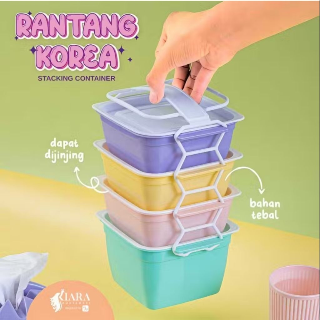 KIARA HOUSEWARE Rantang Plastik Susun 3 & 4 Kotak Makan Susun Korea ( RANTANG KOREA SSN 3 )Rantang P