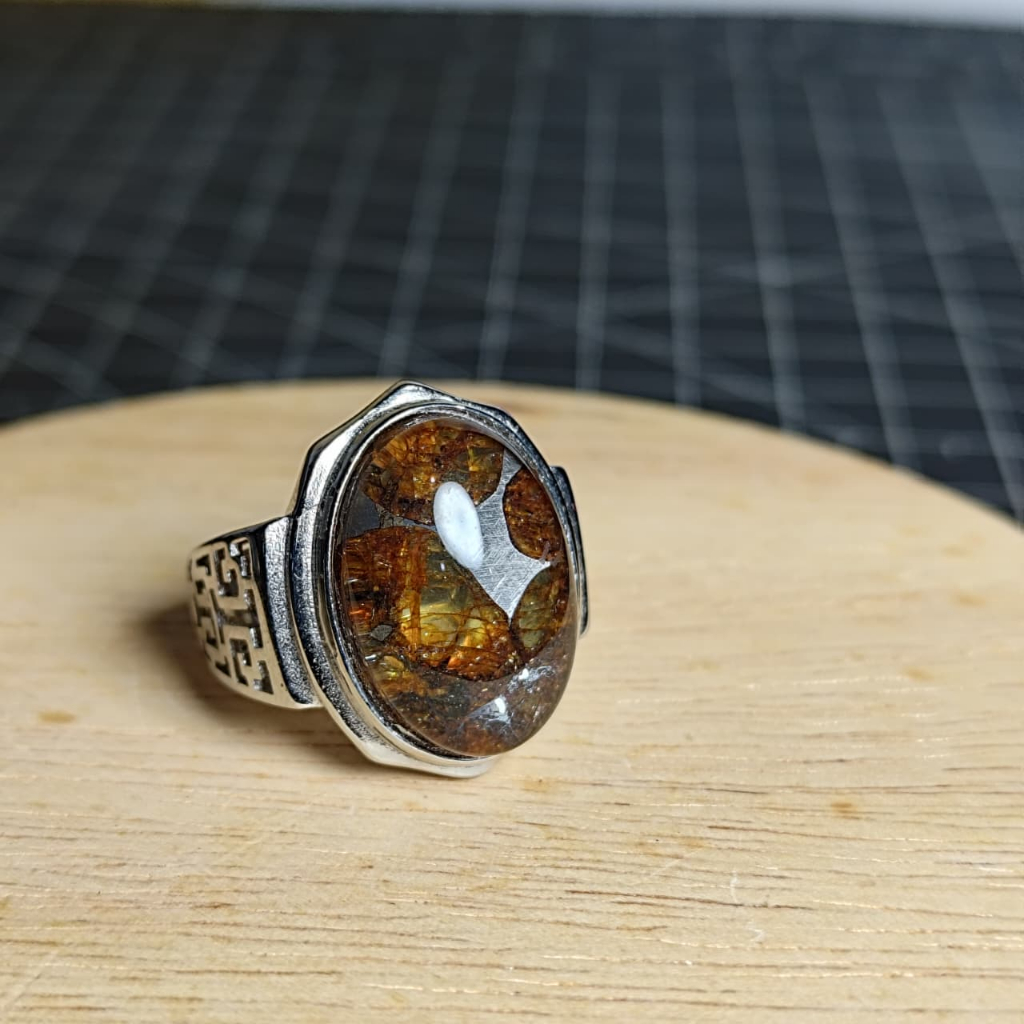 Natural Cincin Ring S925 Pallasite kenya Sericho Olive Meteorite  (2)