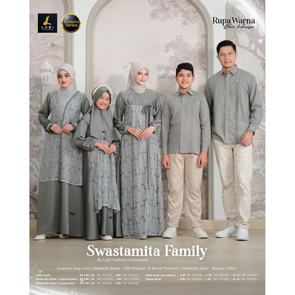 Lubi Swastamita Family Greenish Gray Lubi Sarimbit Swastamita Greenish Gray Gamis Brukat Dress Bruka