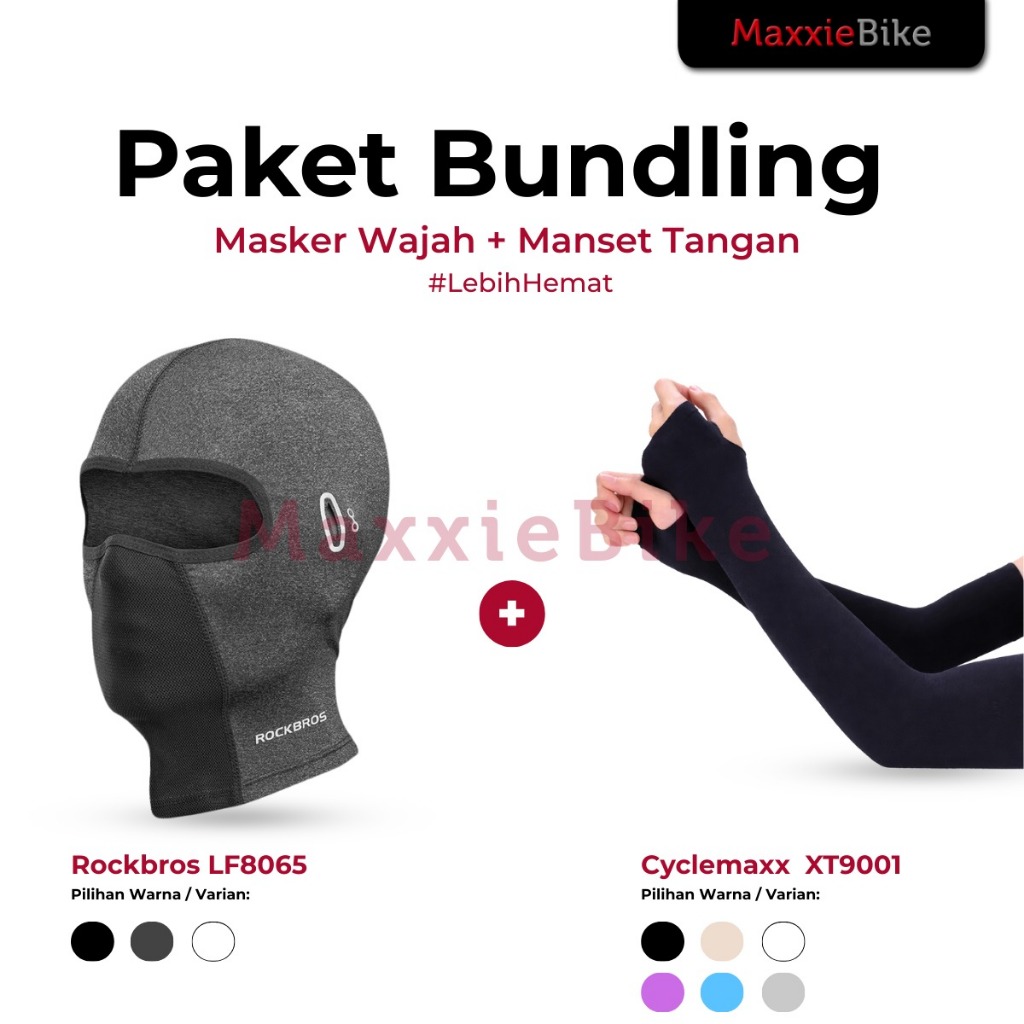Paket Bundling Balaclava Rockbros LF8065 + Manset Tangan XT9001 UV Protection | Masker Sepeda Full F