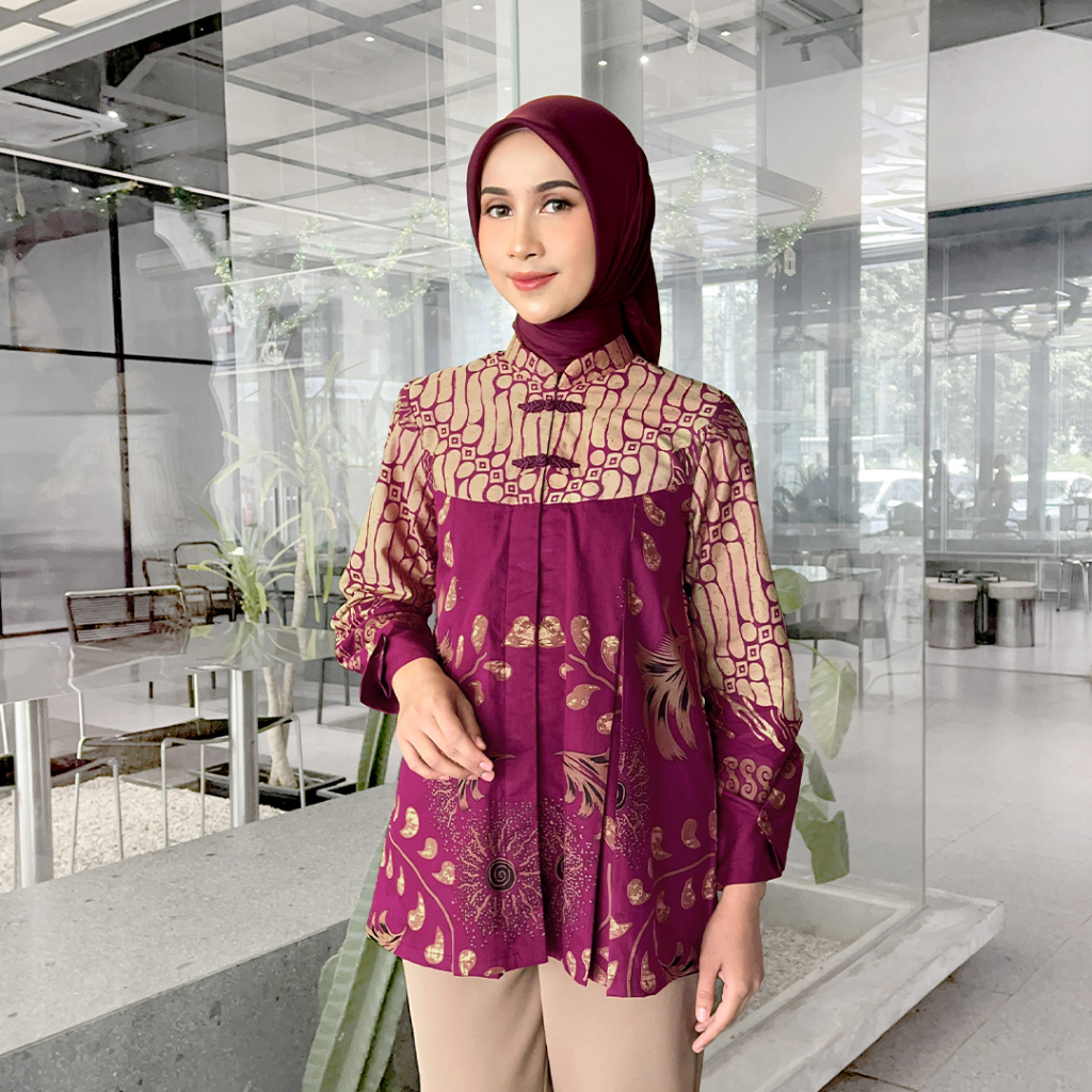 WIDYA Blouse Batik Wanita Modern Batik Kerja Kantor Wanita