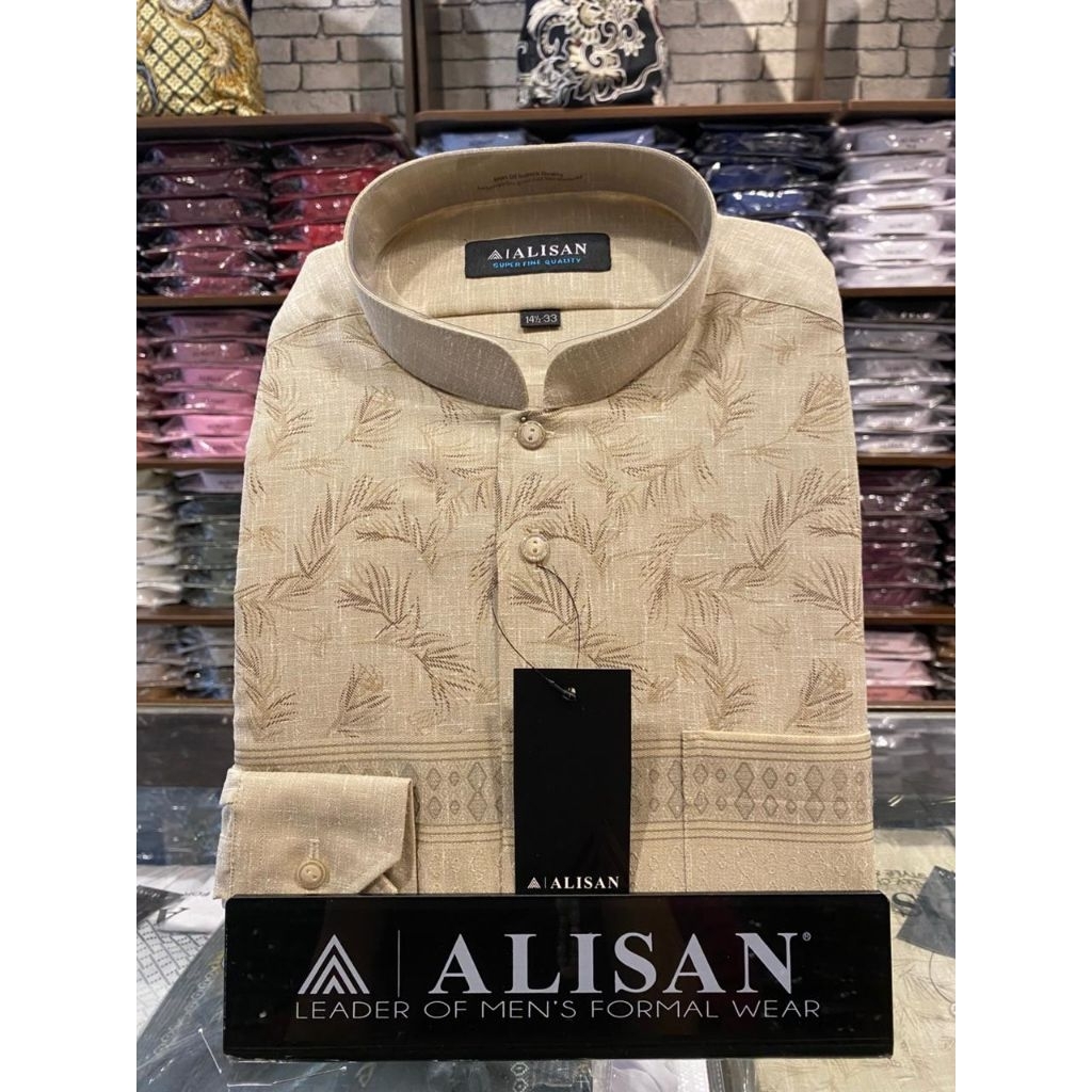 Kemeja Alisan Koko Fashion Motif Daun Lengan Panjang Reguler