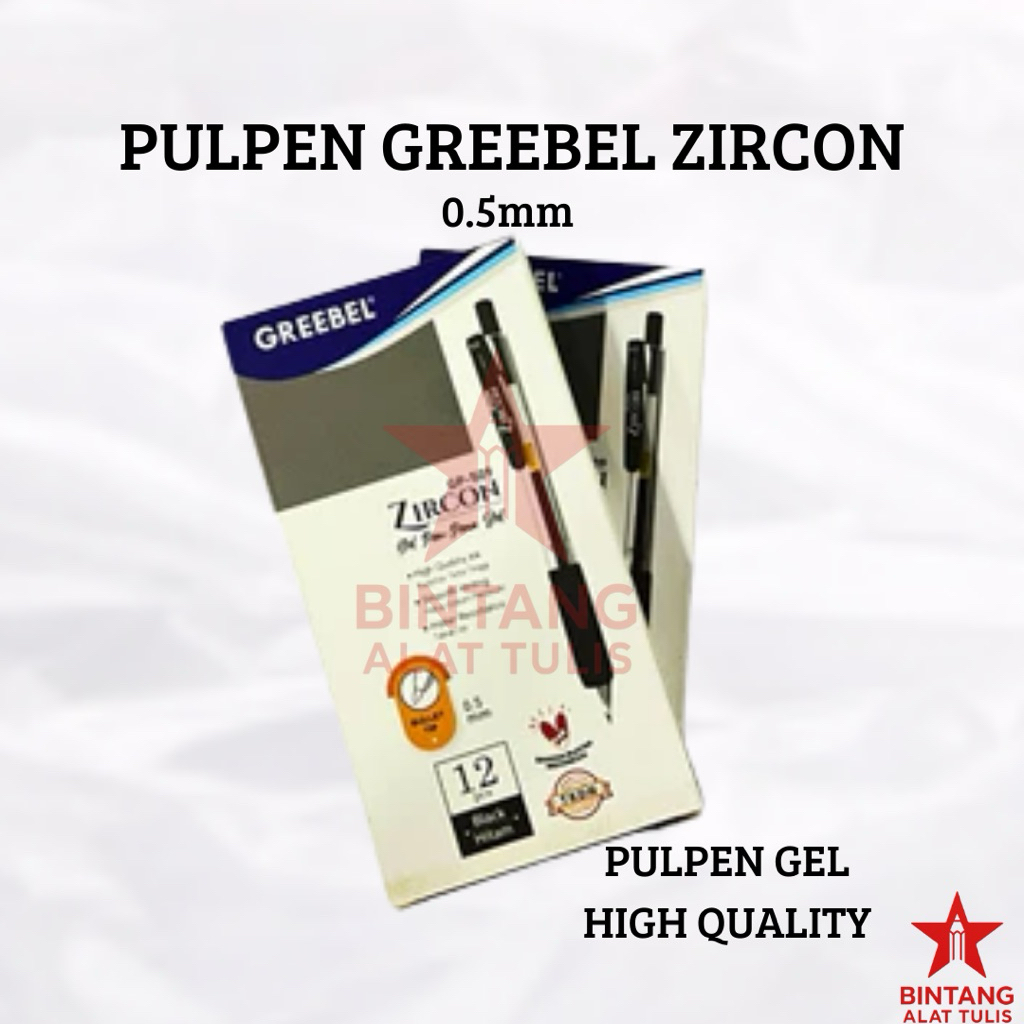 Pulpen Gel Greebel Zircon 0.5mm – Hitam | Pena Premium Kualitas Tinggi