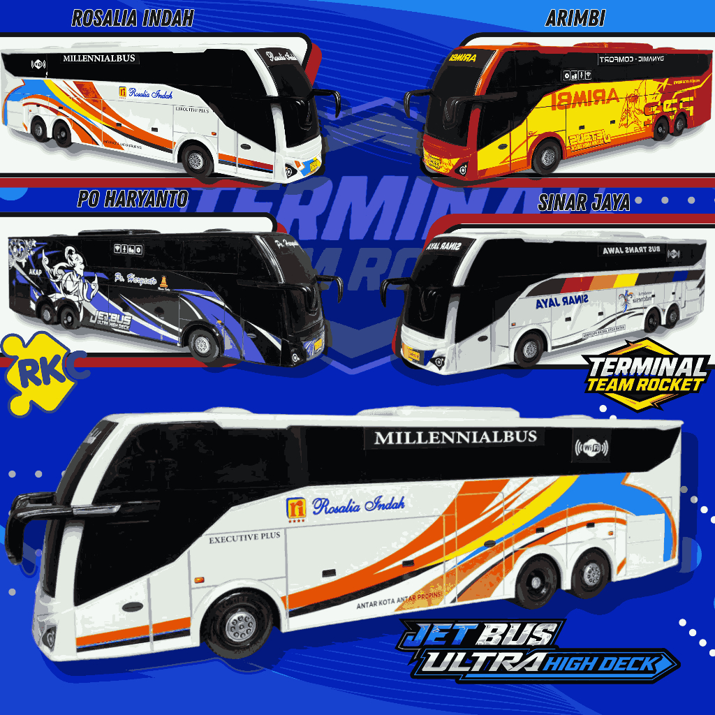 Miniatur Bus Tronton Jetbus UHD Diecast Ultra High Deck Grafis Rosalia Indah Sinar Jaya PO Haryanto