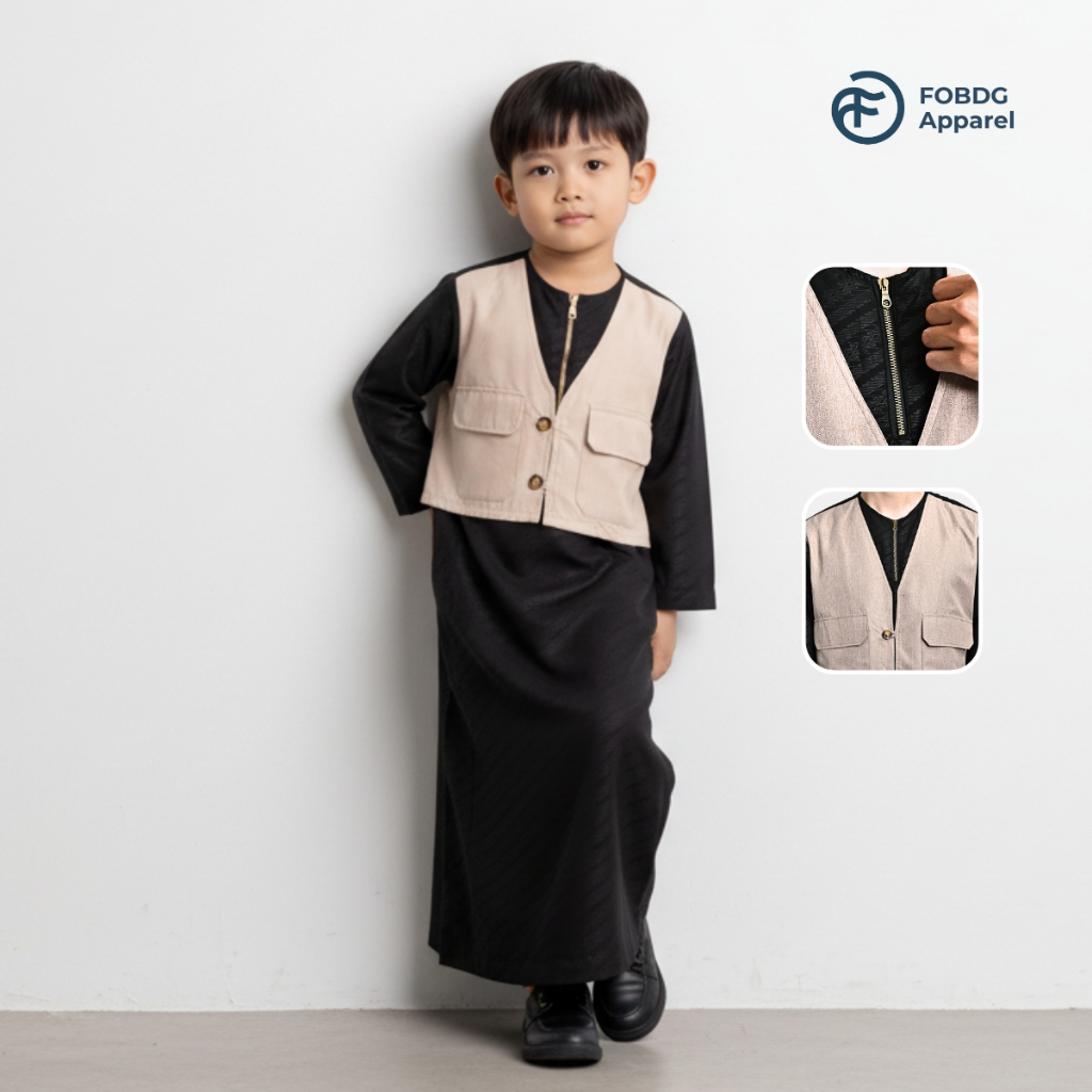 FOBDG Gamis Rompi Anak Laki - Laki Menyatu Rompi dan gamis one set