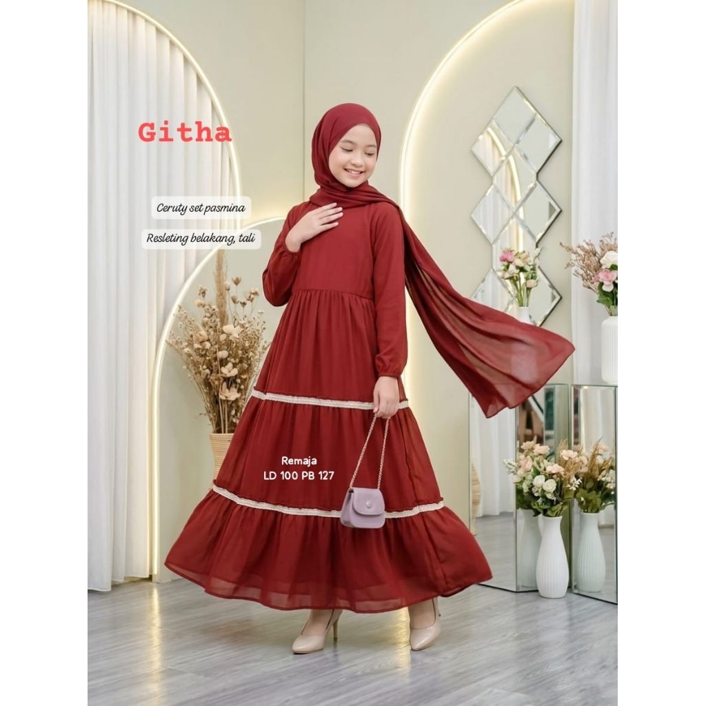 Githa Gamis anak  tanggung remaja set pasmina ceruty