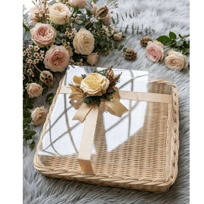 Keranjang Parsel Rotan Kotak - Keranjang Hantaran - Keranjang Kue mika - Bunga Rustic