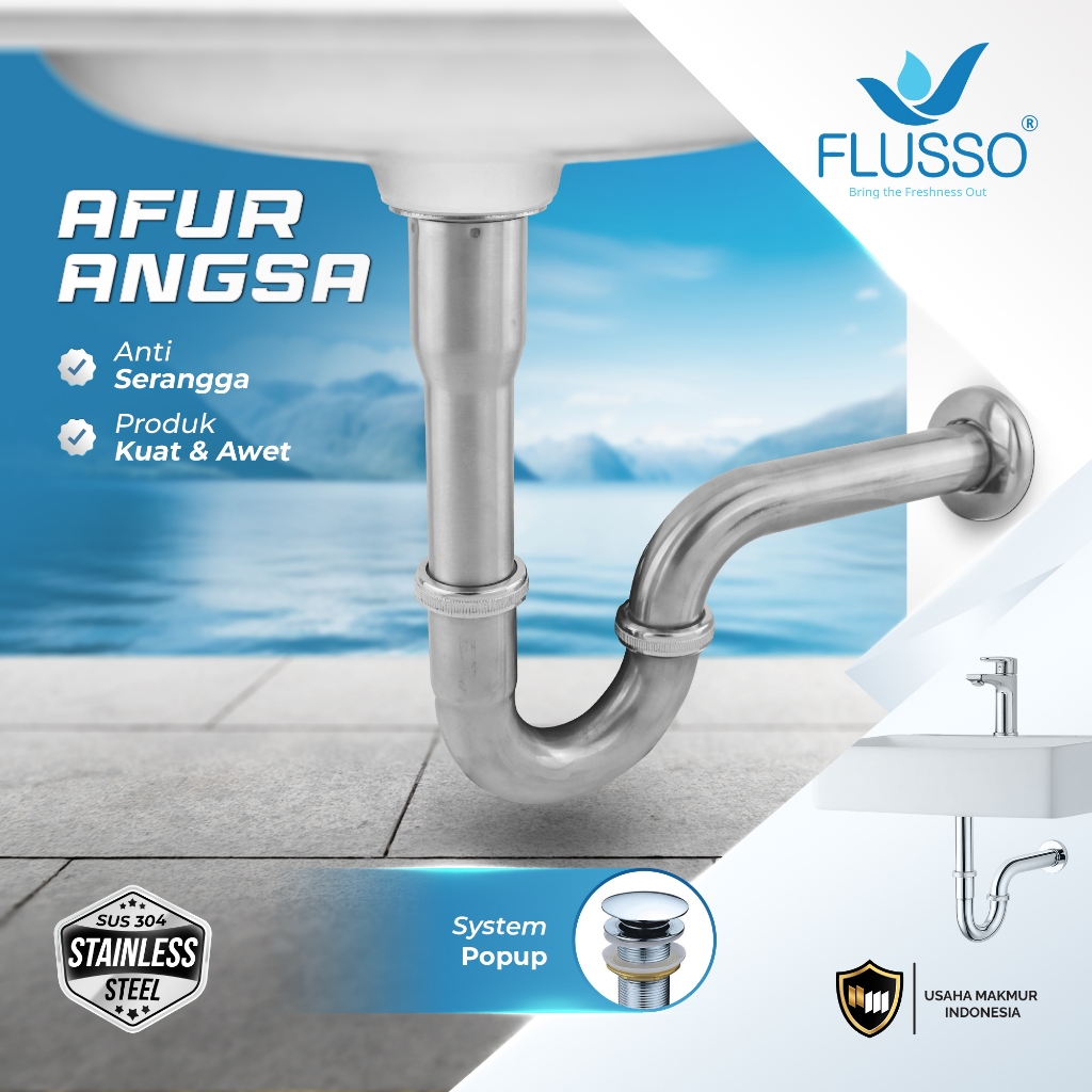 Flusso Sifon Wastafel Cuci Tangan | Bottle Syphon Jumbo PVC Stainless | Afur Pembuangan