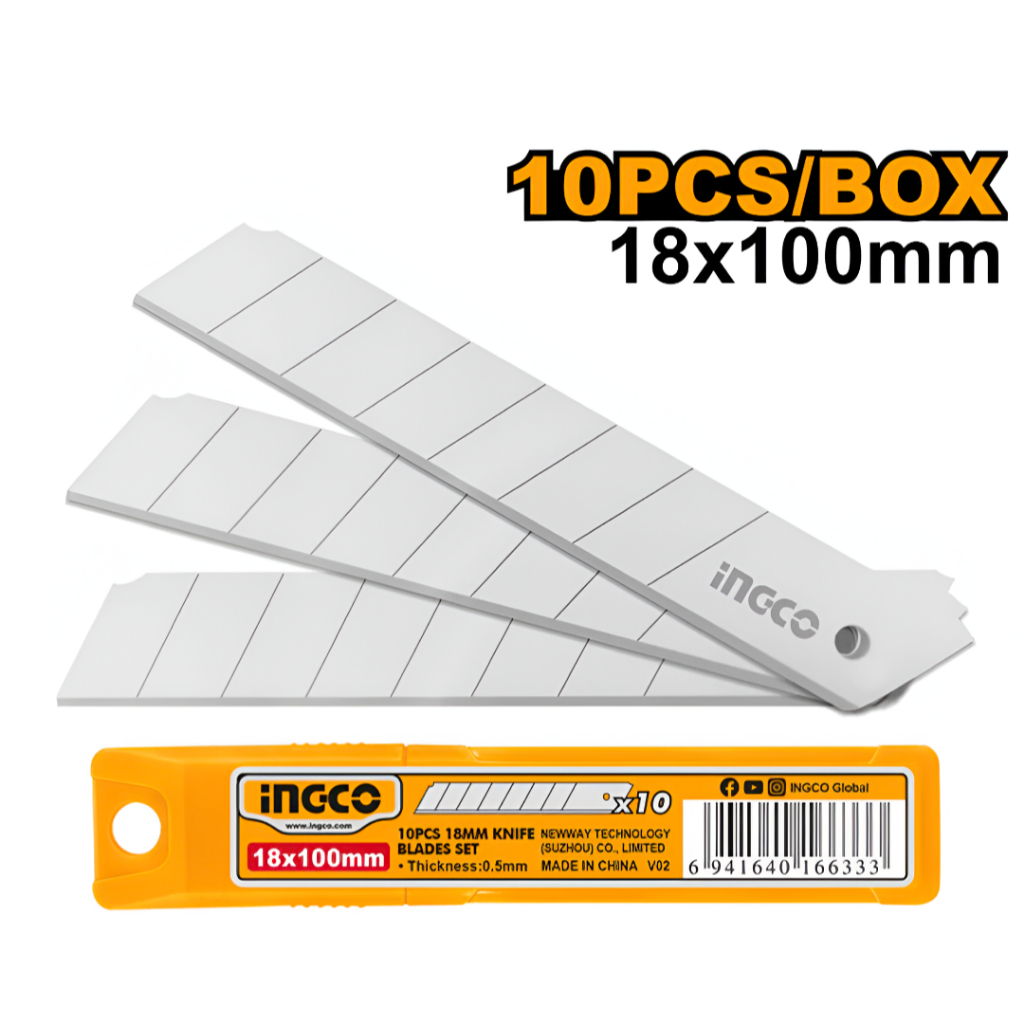 Mata Cutter Besar 10Pcs (18mm) 18X100mm Tajam Isi Refill Cuter Blade INGCO HKNSB112 Plastic Plastik 
