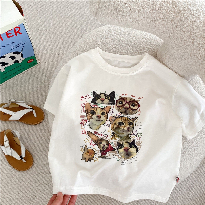 Dailyway Baju Kaos Anak Perempuan | T-shirt Terbaru Import Untuk usia 2-12 Tahun | Cetakan kucing ke