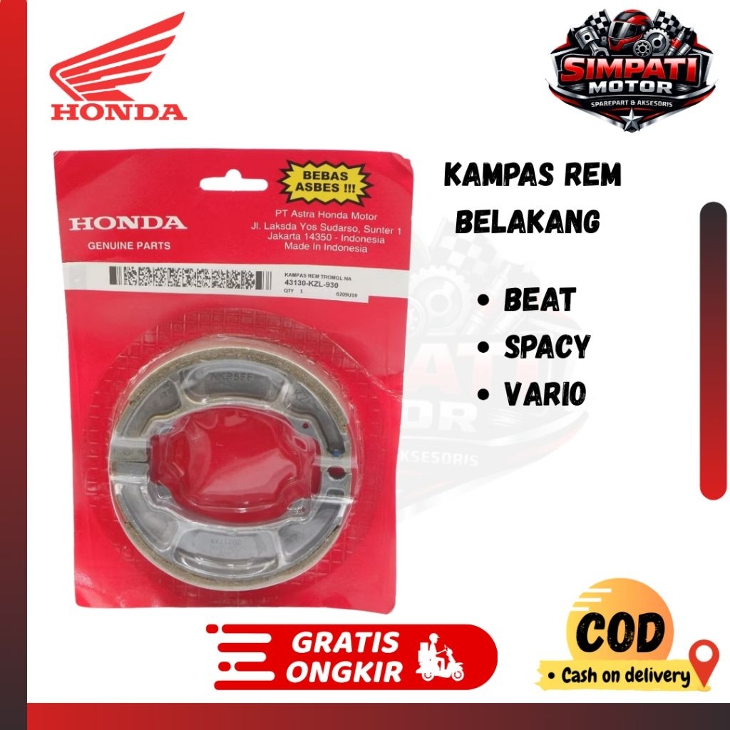 Kampas Rem Honda Beat Kampas Rem Tromol Belakang Honda Beat KZL Original Simpati Part Motor