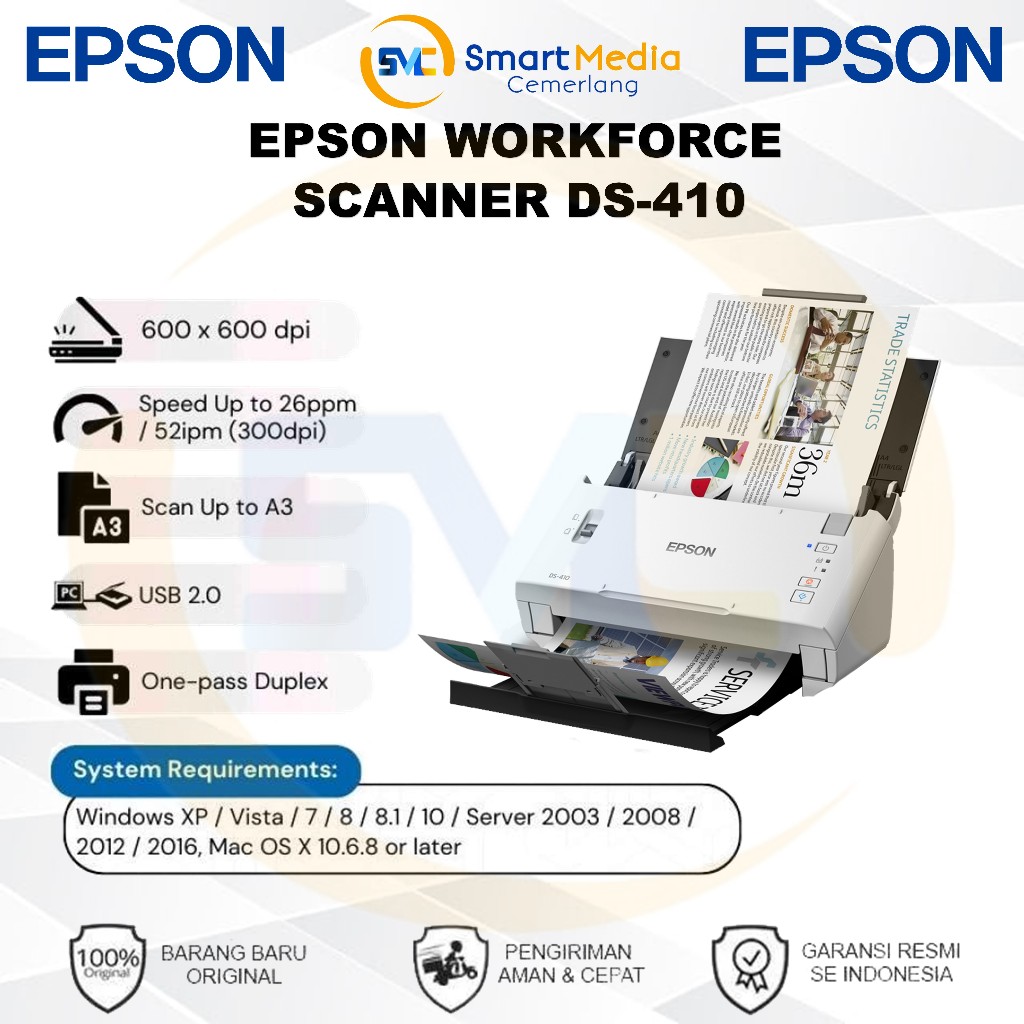 Scanner Epson DS-410 Epson DS410 Scan upto A3 Stitch Garansi Resmi