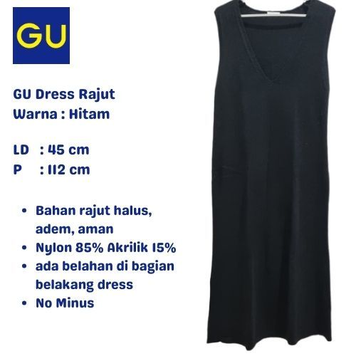 GU Dress Panjang Rajut No Sleeve - Hitam