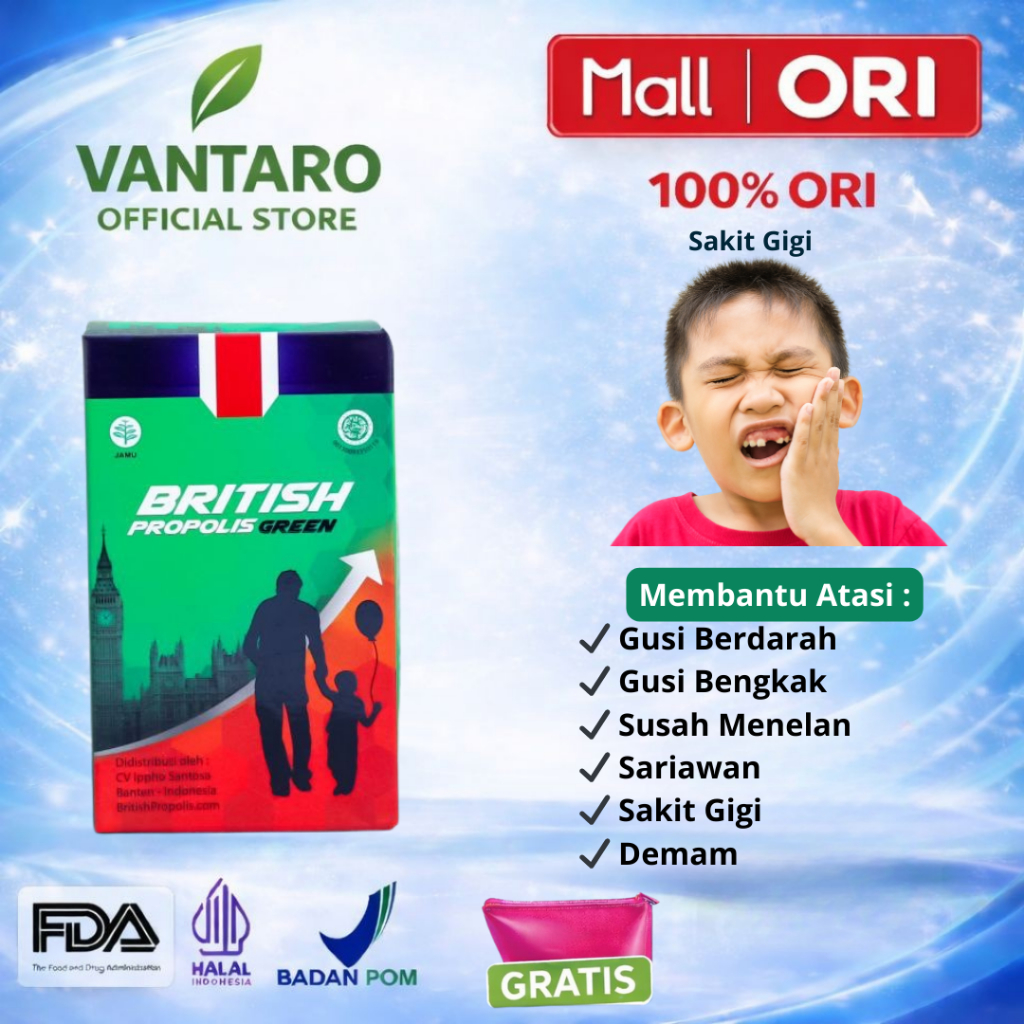 British Propolis Green For Kids Herbal Sakit Gigi Anak Berlubang Pembengkakan Gusi Berdarah